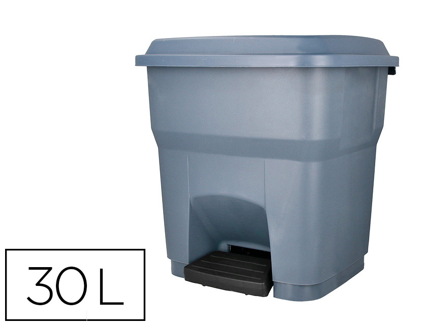 Papelera contenedor q-connect plastico con tapa y pedal 30 litros gris 395x395x420 mm