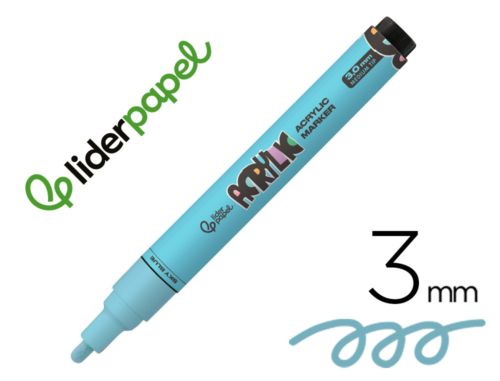 Rotulador liderpapel acrylic base agua todo tipo de superficie punta redonda 3 mm azul cielo