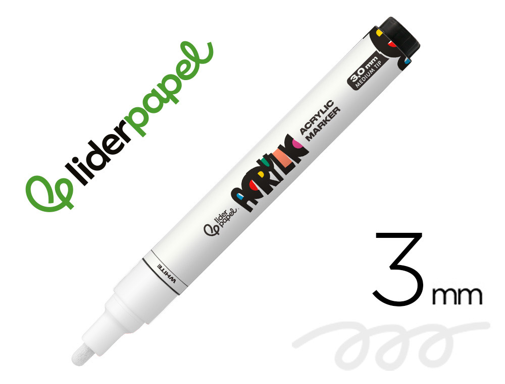 Rotulador liderpapel acrylic base agua todo tipo de superficie punta redonda 3 mm blanco