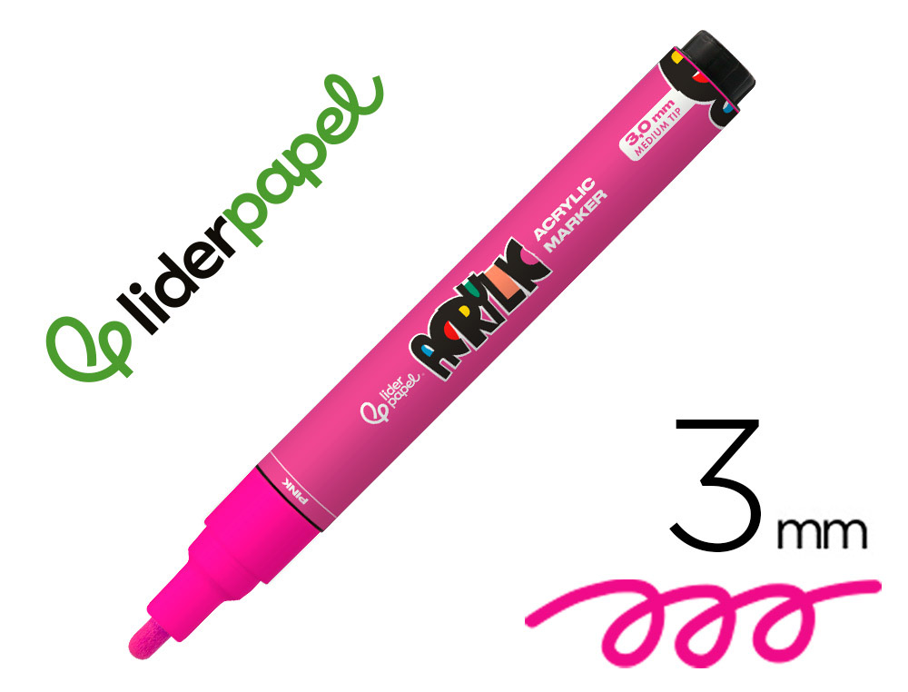Rotulador liderpapel acrylic base agua todo tipo de superficie punta redonda 3 mm rosa