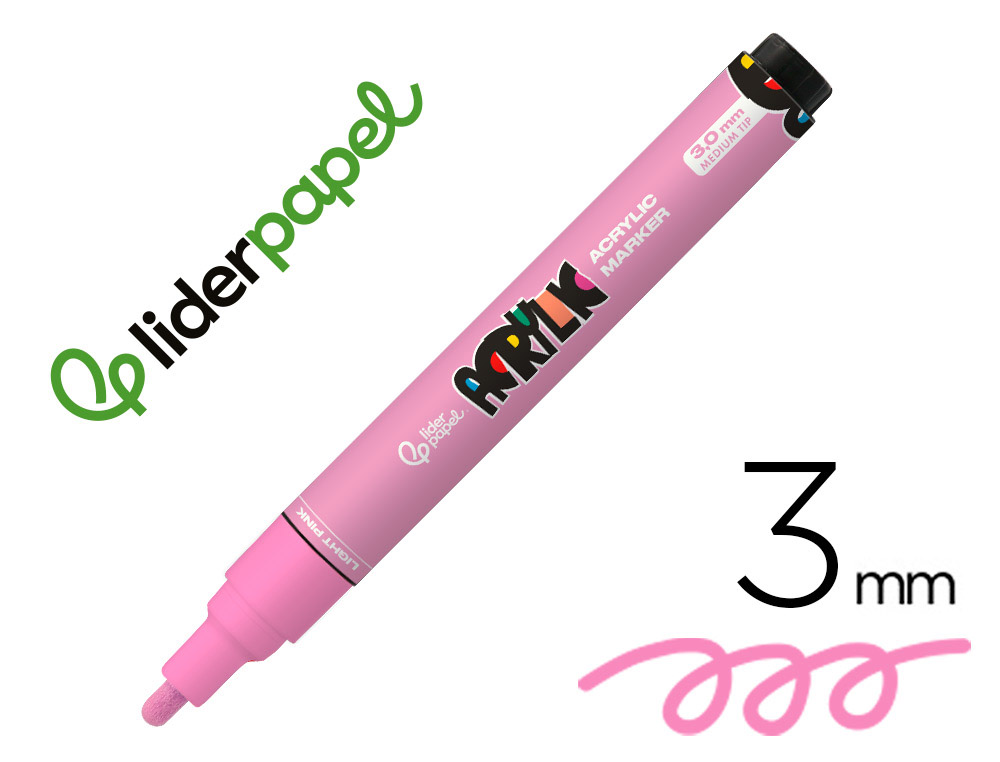 Rotulador liderpapel acrylic base agua todo tipo de superficie punta redonda 3 mm rosa claro