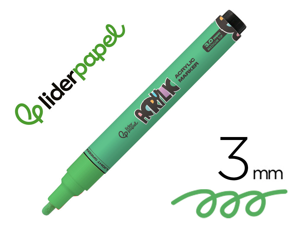 Rotulador liderpapel acrylic base agua todo tipo de superficie punta redonda 3 mm verde claro