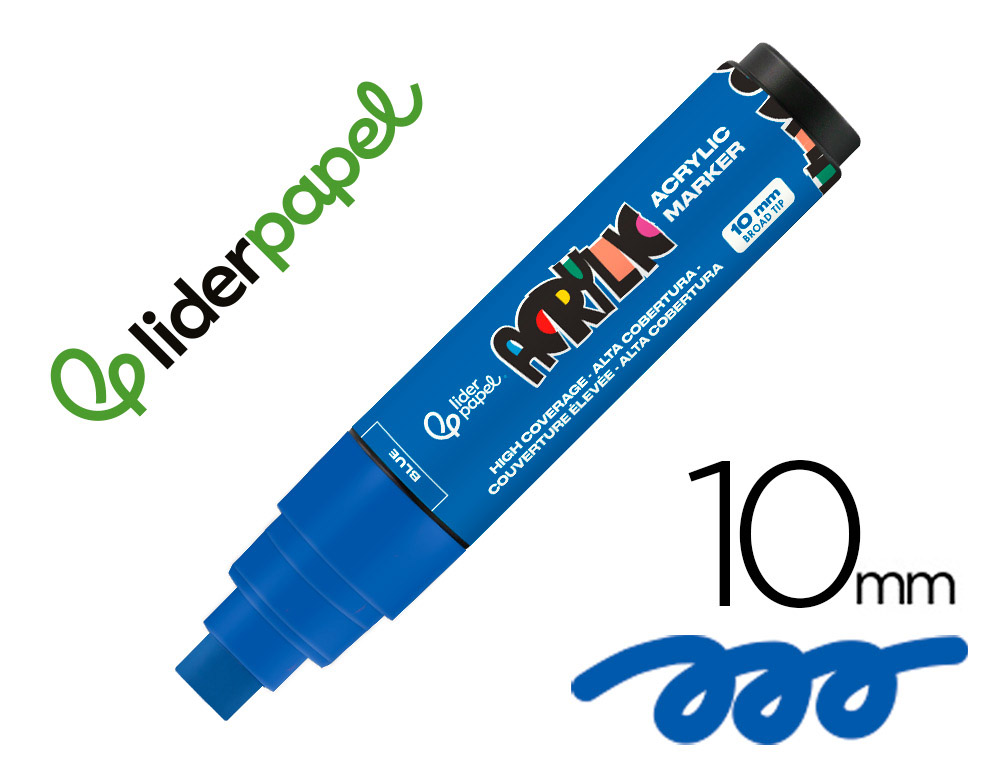 Rotulador liderpapel acrylic base agua todo tipo de superficie punta rectangular 10 mm azul