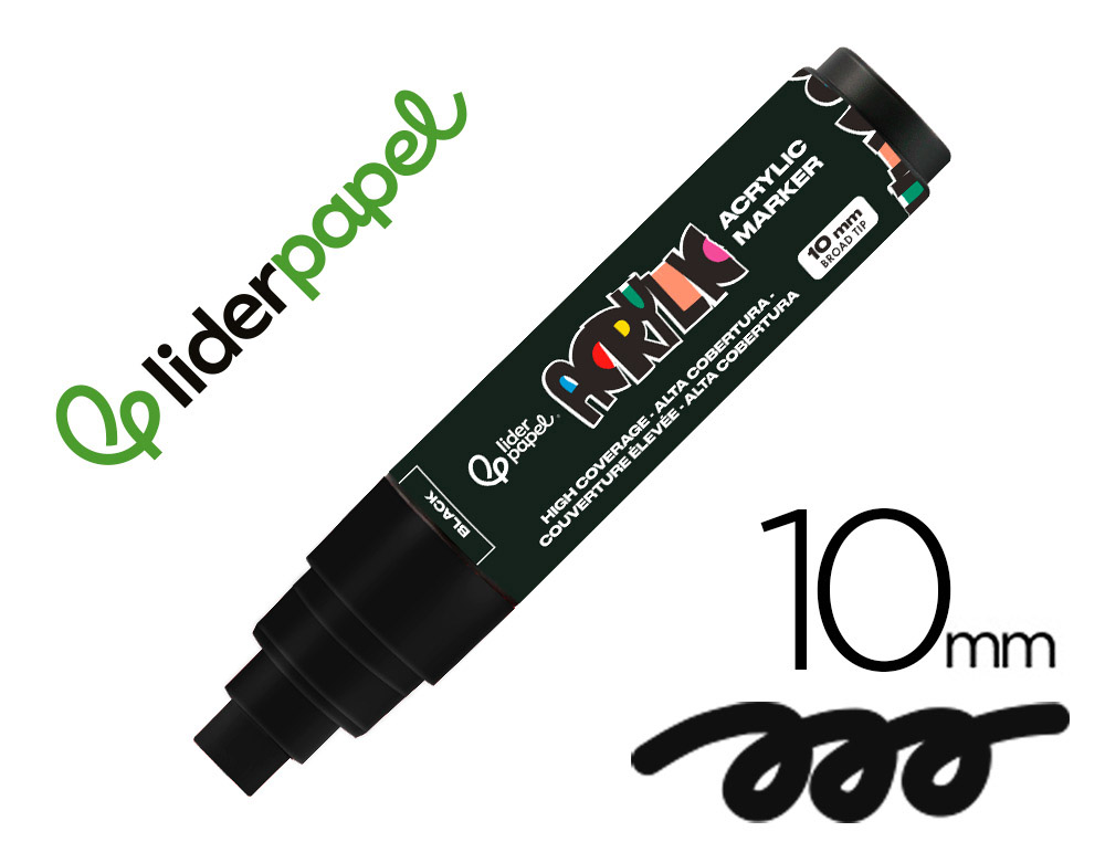 Rotulador liderpapel acrylic base agua todo tipo de superficie punta rectangular 10 mm negro