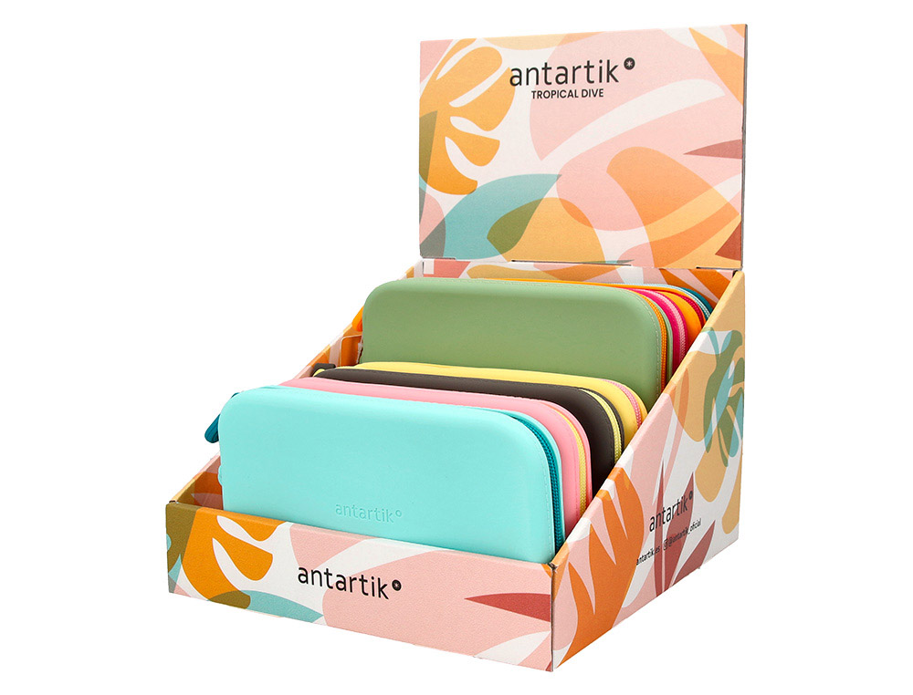 Estuche portatodo antartik tropical dive silicona con asa 190x120x25 mm expositor de 8 unidades colores surtidos
