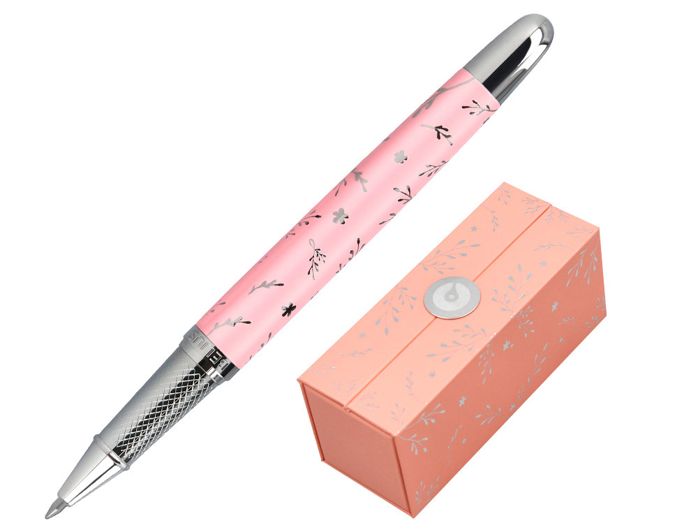 Roller belius bella aluminio color rosa diseño plateado relieve tinta color negro caja de diseño