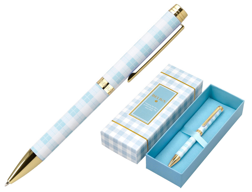 Boligrafo belius perfect picnic day aluminio color azul celeste dorado tinta azulcaja de diseño