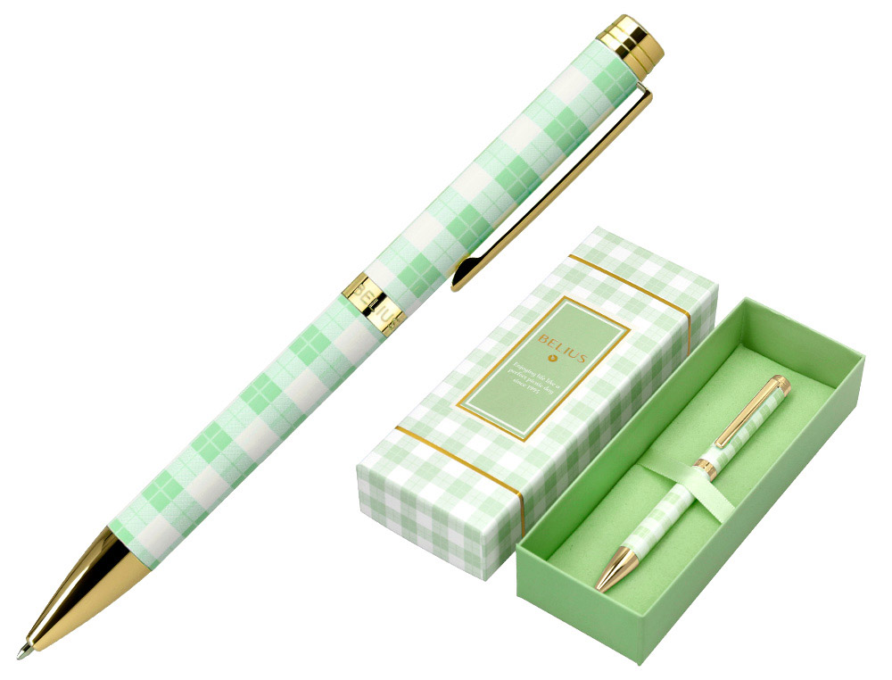 Boligrafo belius picnic aluminio color verde dorado tinta color azul caja de diseño