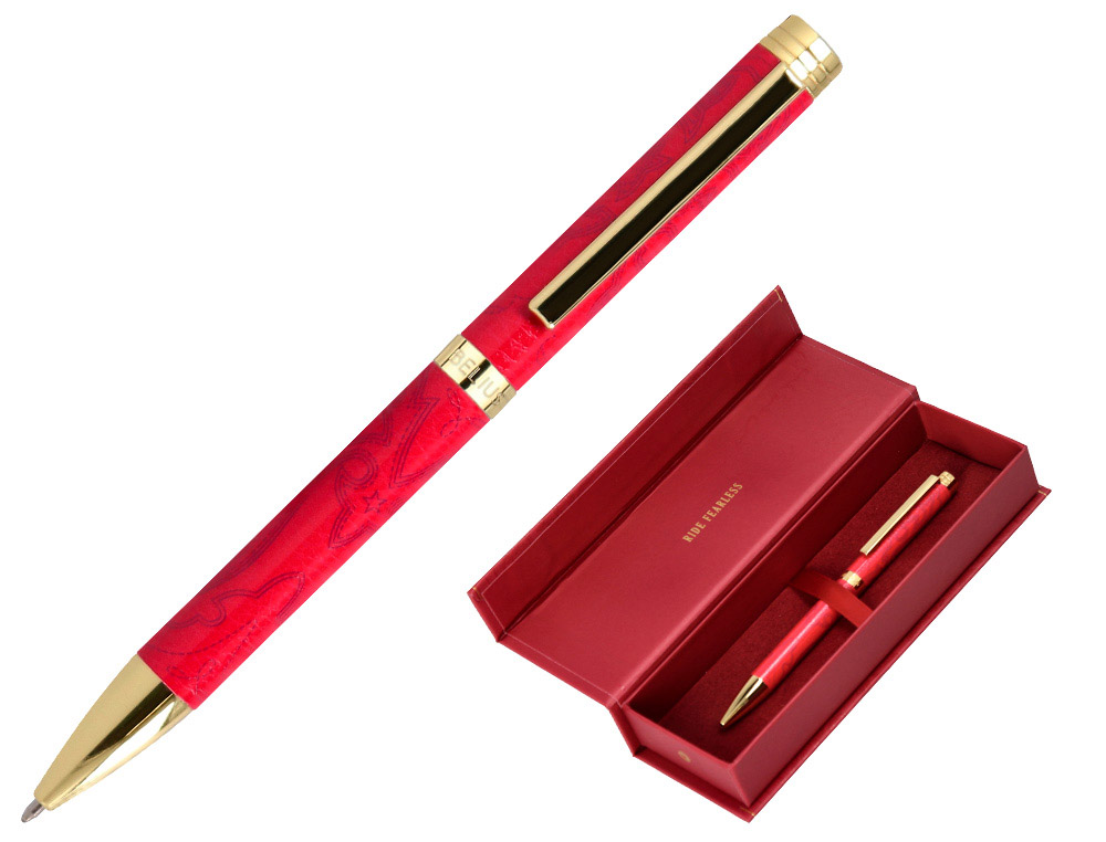 Boligrafo belius wild west aluminio color celeste dorado tinta color azul caja de diseño