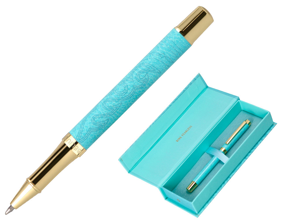 Roller belius wild west aluminio color turquesa dorado tinta color negro caja de diseño