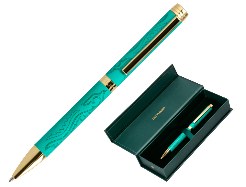 Boligrafo belius wild west aluminio color verde tinta color azul caja de diseño