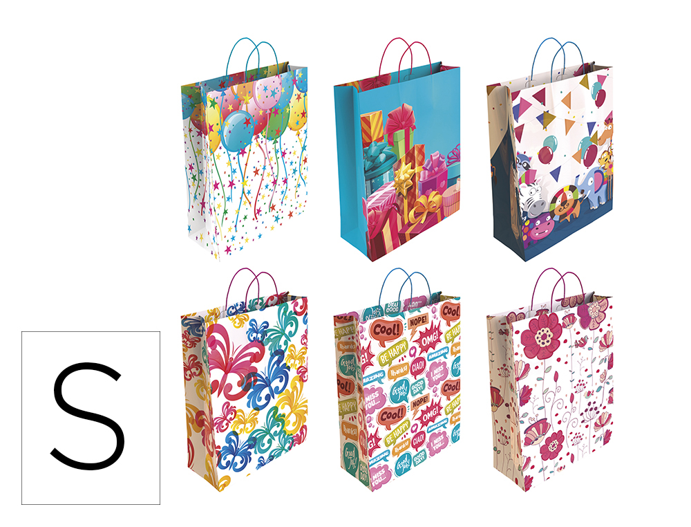 Bolsa para regalo basika papel estucado 160 gr todo año con asa retorcida tamaño s 24+10x32 cm
