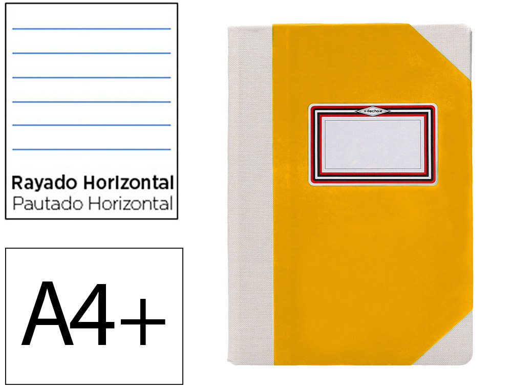 Libro cartone cosido fernandes flecha din a4+ rayado horizontal 50 hojas 100 gr amarillo