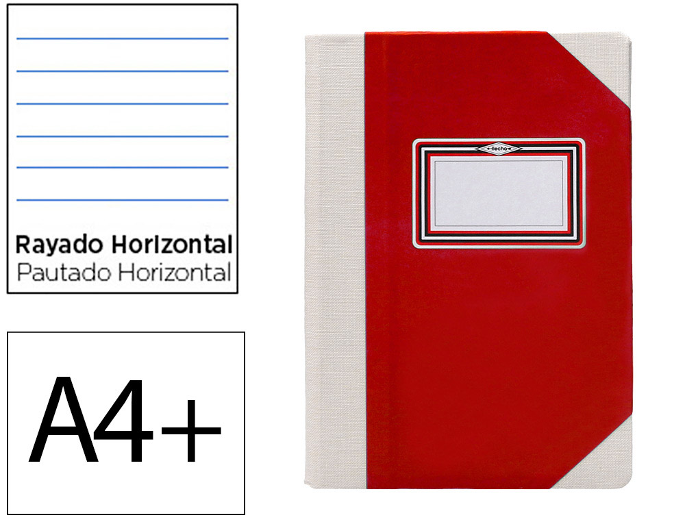 Libro cartone cosido fernandes flecha din a4+ rayado horizontal 50 hojas 100 gr rojo