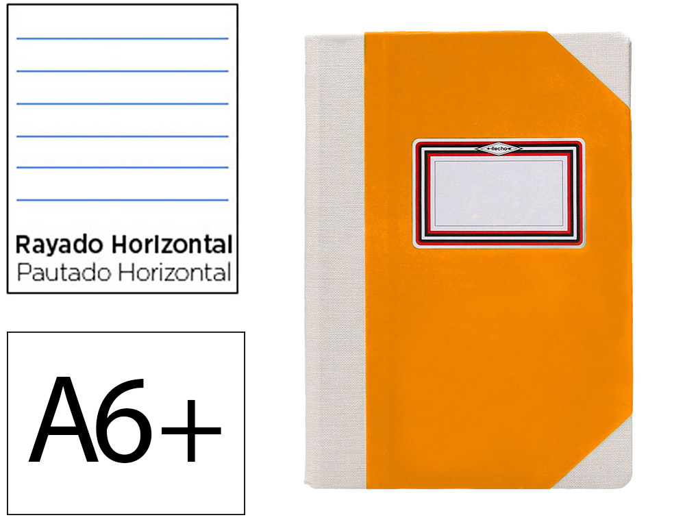 Libro cartone cosido fernandes flecha din a6+ rayado horizontal 50 hojas 100 gr naranja