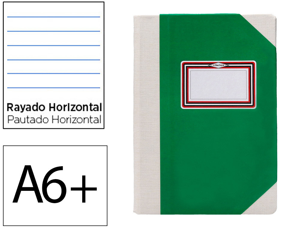 Libro cartone cosido fernandes flecha din a6+ rayado horizontal 50 hojas 100 gr verde