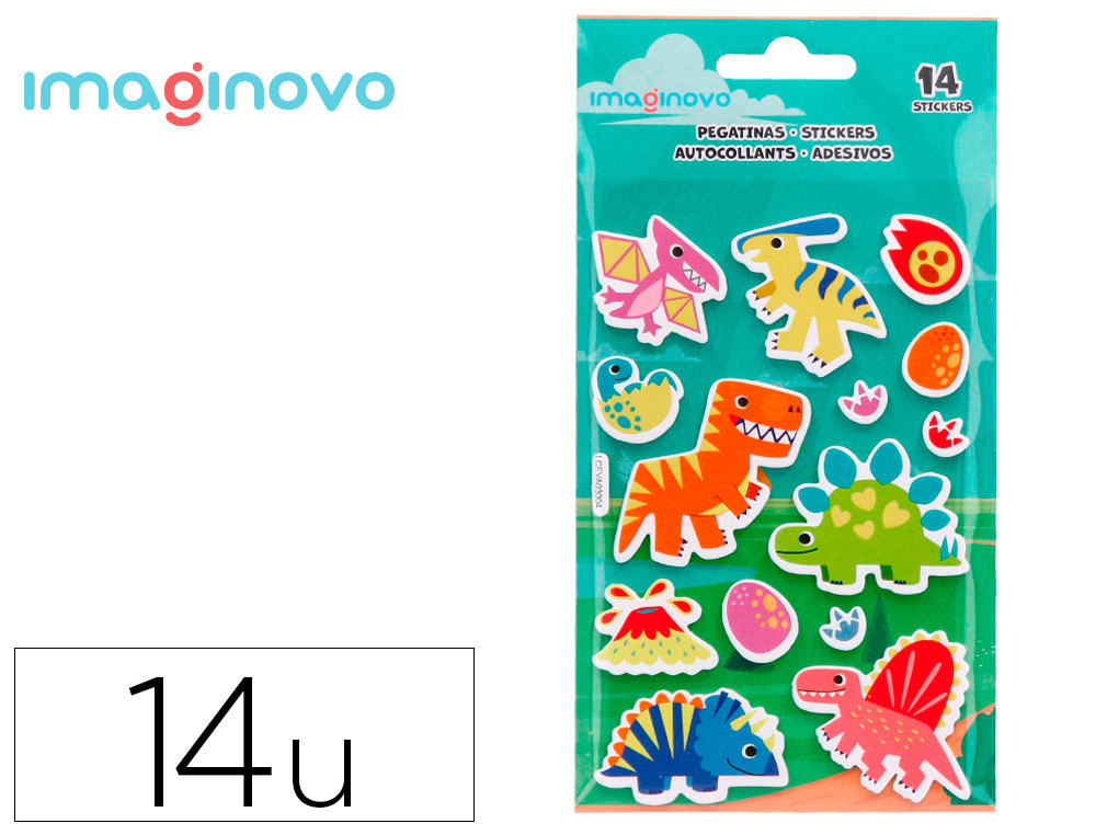 Pegatinas imaginovo luminosas dinosaurios con relieve 190x105 mm en blister