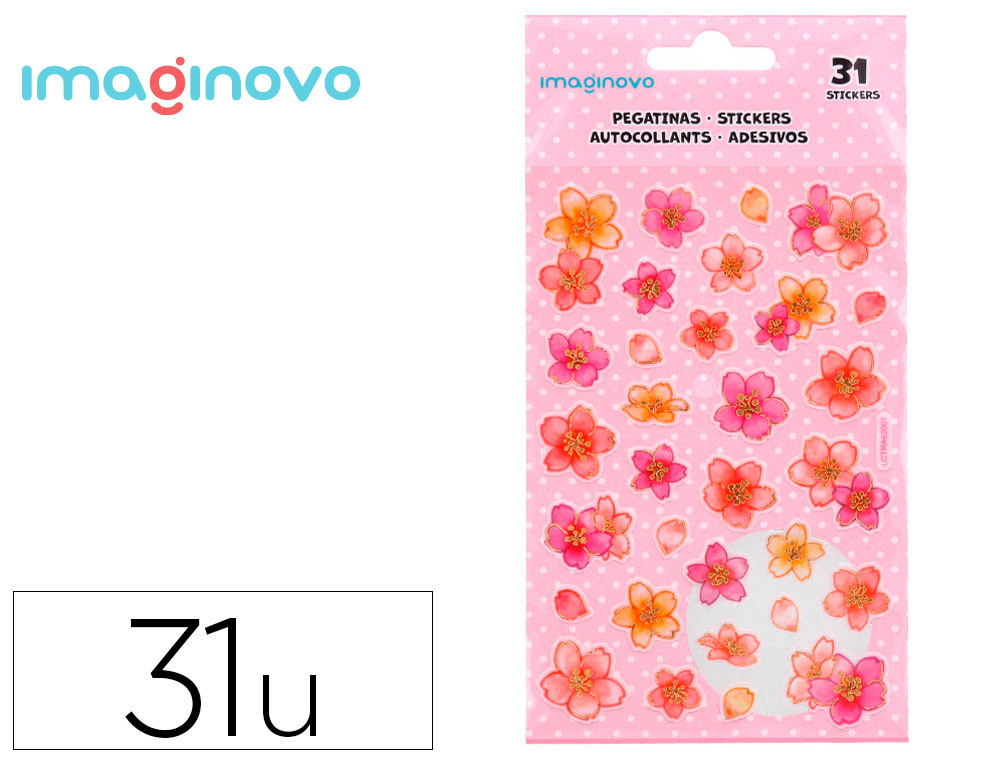 Pegatinas imaginovo flores rosas de papel 190x104 mm en blister
