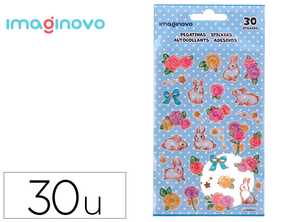Pegatinas imaginovo flores y conejos de papel 190x104 mm en blister