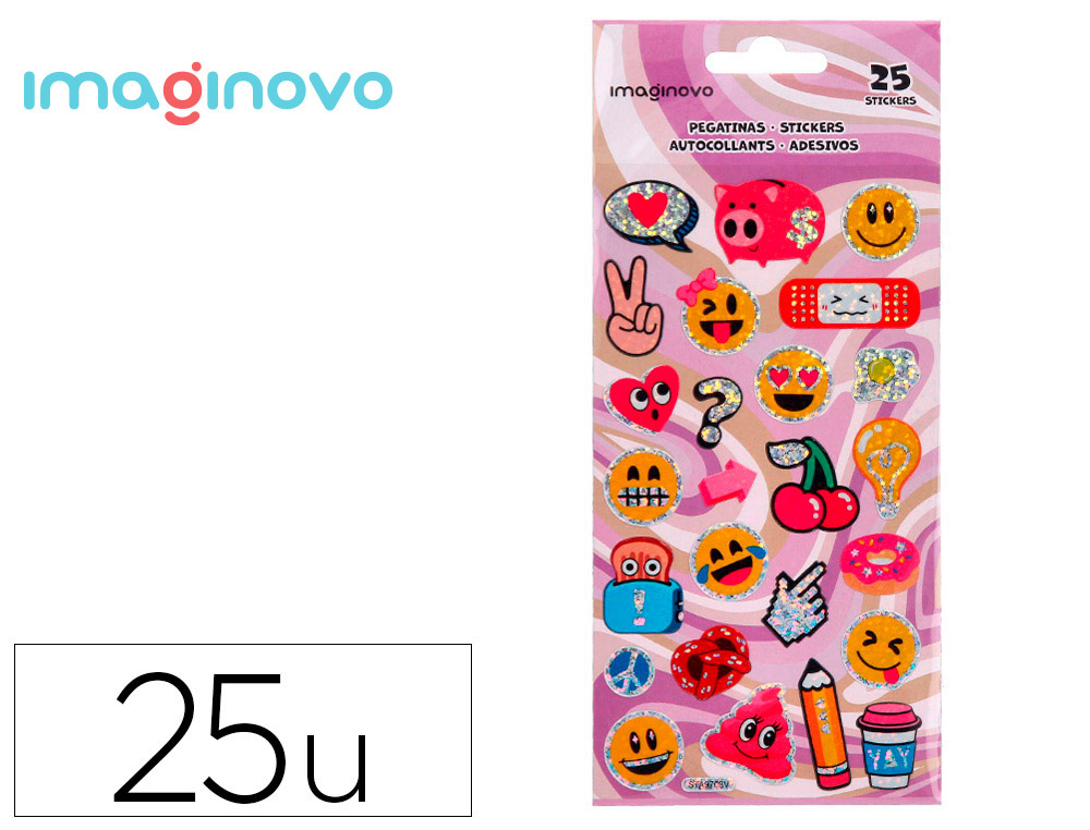 Pegatinas imaginovo diseños surtidos smiley con brillo 214x100 mm en blister