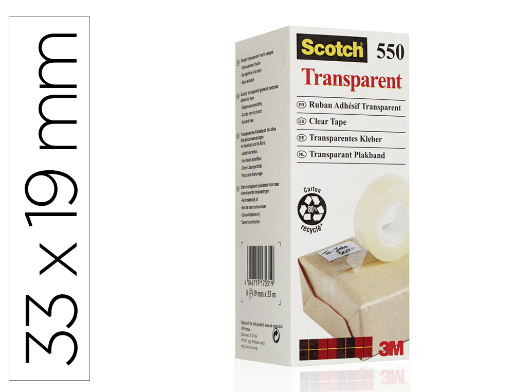 Cinta adhesiva scotch 550 transparente 33x19 mm pack de 8 unidades