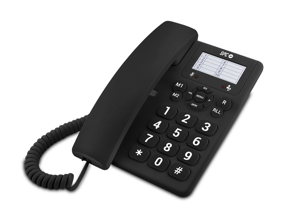 Telefono spc sobremesa teclas grandes con rellamada 3 niveles volumen opcion mute 3 memorias directas color negro