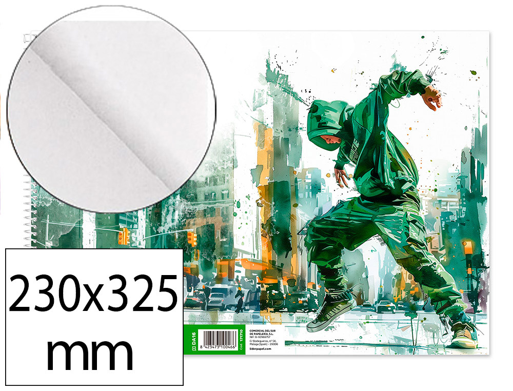 Bloc dibujo liderpapel artistico urban espiral 230x325mm 20 hojas 130g/m2 sin recuadro perforado