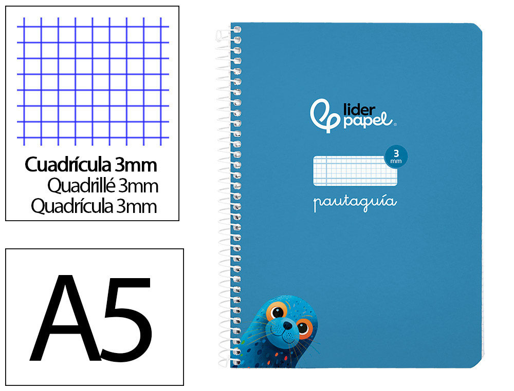 Cuaderno espiral liderpapel a5 pautaguia tapa blanda 40h 75 gr cuadro pautado 3mm color azul