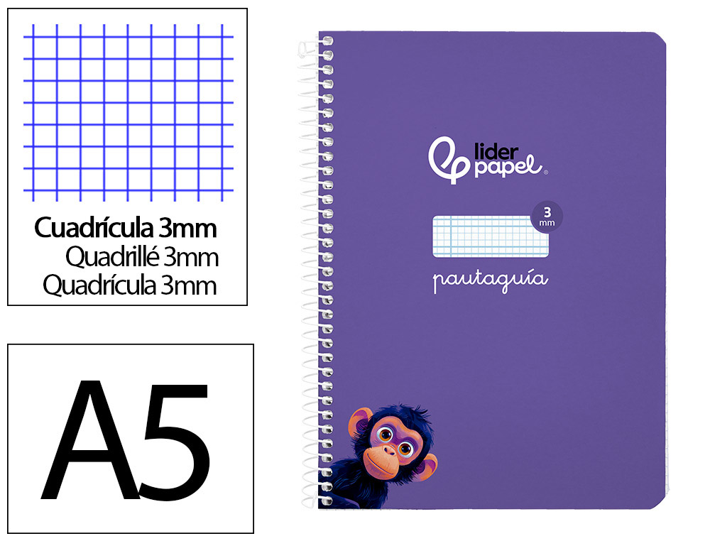 Cuaderno espiral liderpapel a5 pautaguia tapa blanda 40h 75 gr cuadro pautado 3mm color lila