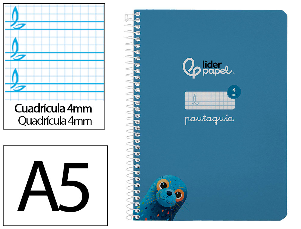 Cuaderno espiral liderpapel a5 pautaguia tapa blanda 40h 75 gr cuadro pautado 4mm color azul