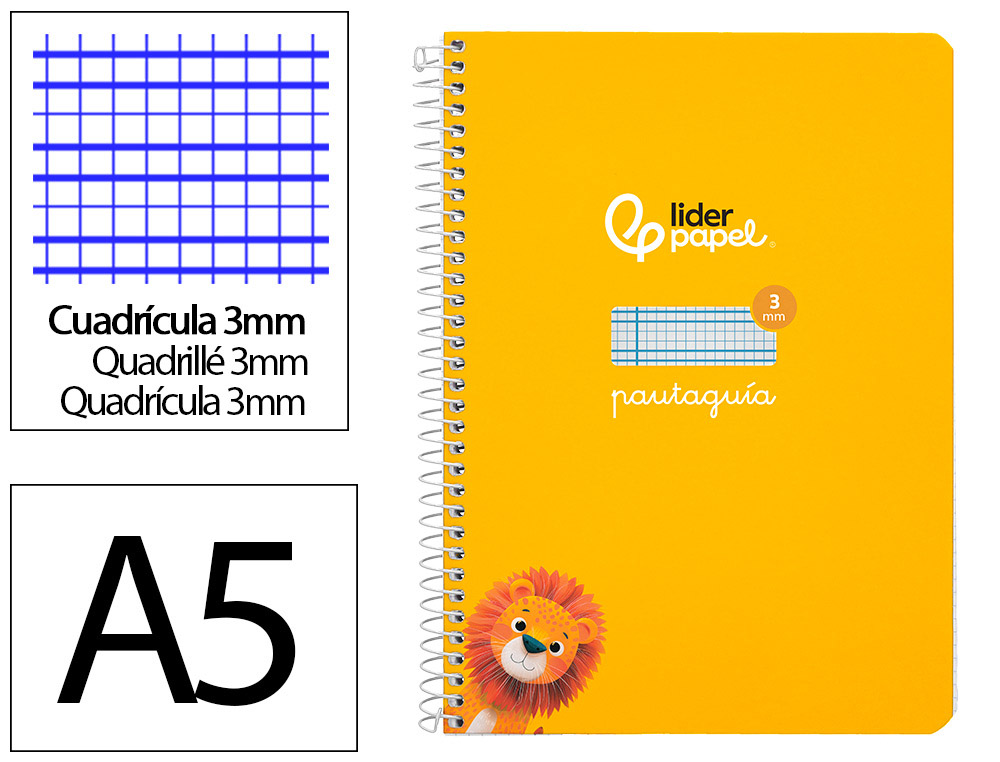 Cuaderno espiral liderpapel a5 pautaguia tapa dura 80h 90 gr cuadro pautado 3mm color amarillo