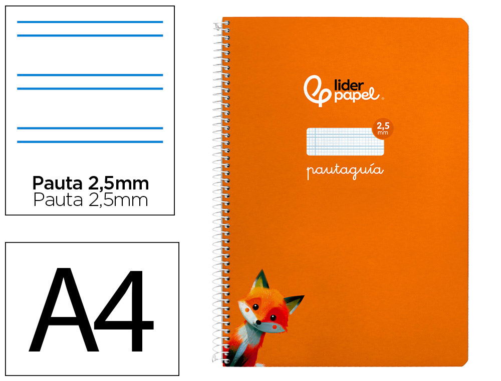 Cuaderno espiral liderpapel a4 pautaguia tapa blanda 80h 75 gr cuadro pautado 2,5mm color naranja