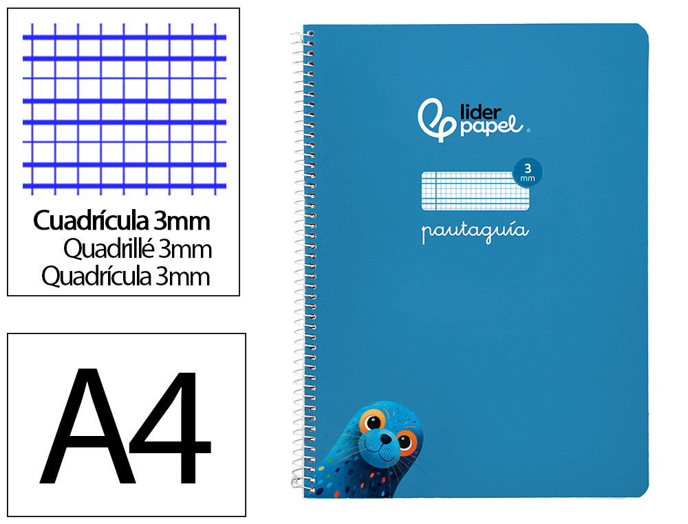 Cuaderno espiral liderpapel a4 pautaguia tapa blanda 80h 75 gr cuadro pautado 3mm color azul