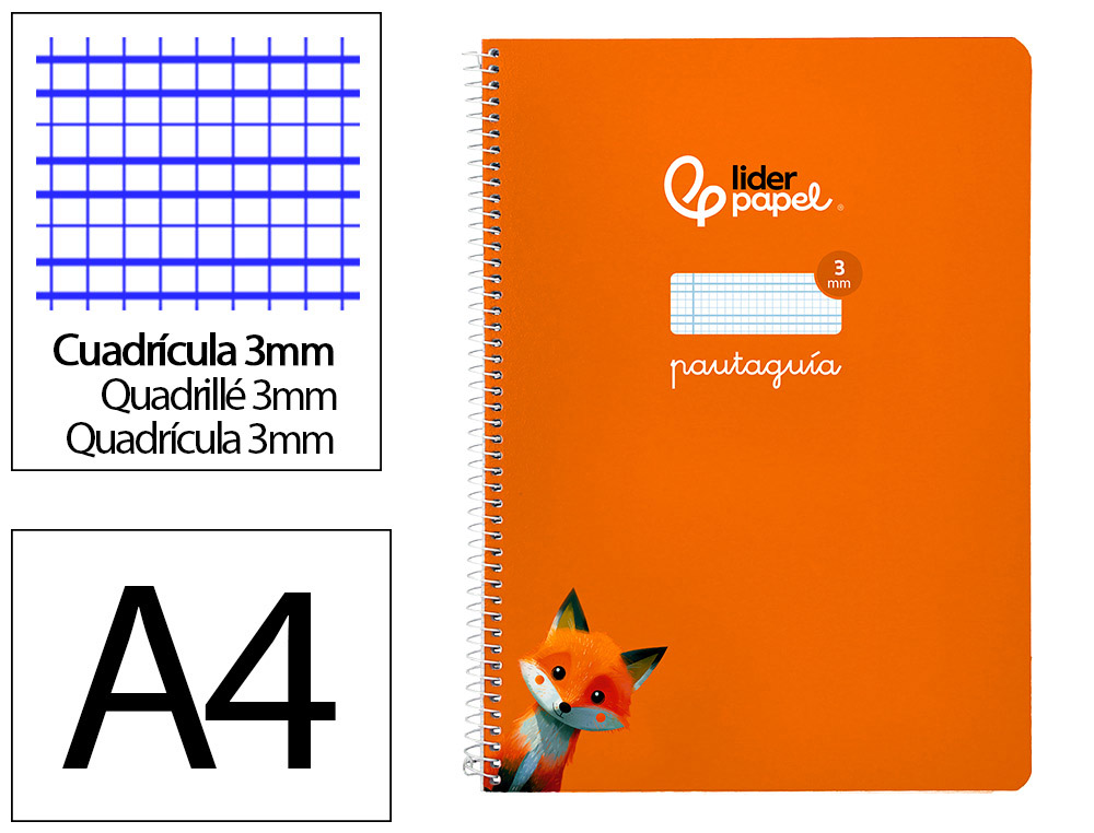 Cuaderno espiral liderpapel a4 pautaguia tapa blanda 80h 75 gr cuadro pautado 3mm color naranja