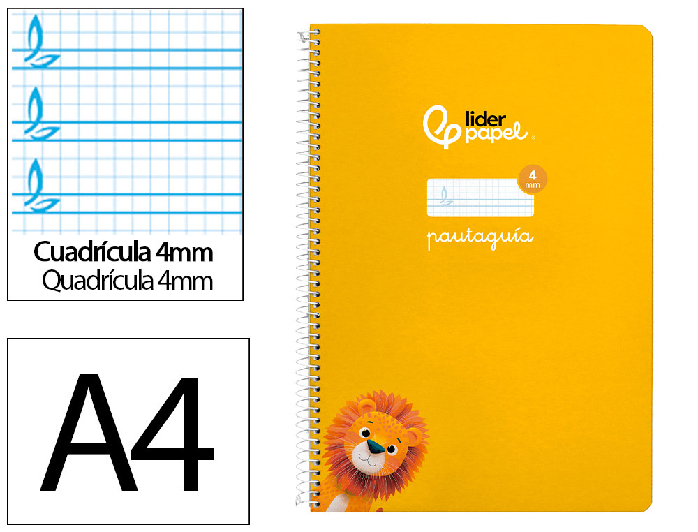 Cuaderno espiral liderpapel a4 pautaguia tapa blanda 80h 75 gr cuadro pautado 4mm color amarillo