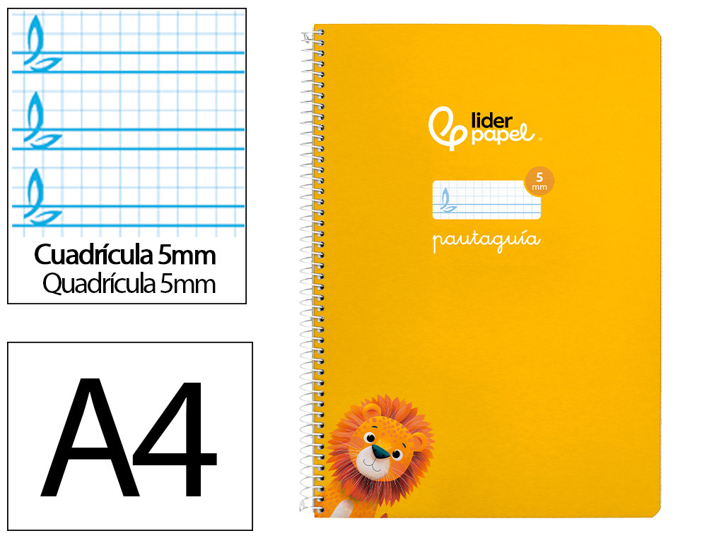 Cuaderno espiral liderpapel a4 pautaguia tapa blanda 80h 75 gr cuadro pautado 5mm color amarillo