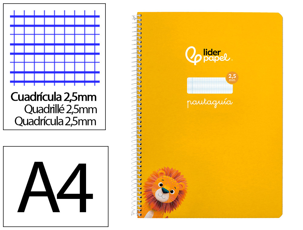 Cuaderno espiral liderpapel din a4 pautaguia tapa dura 80h 90 gr cuadro pautado 2,5 mm color amarillo