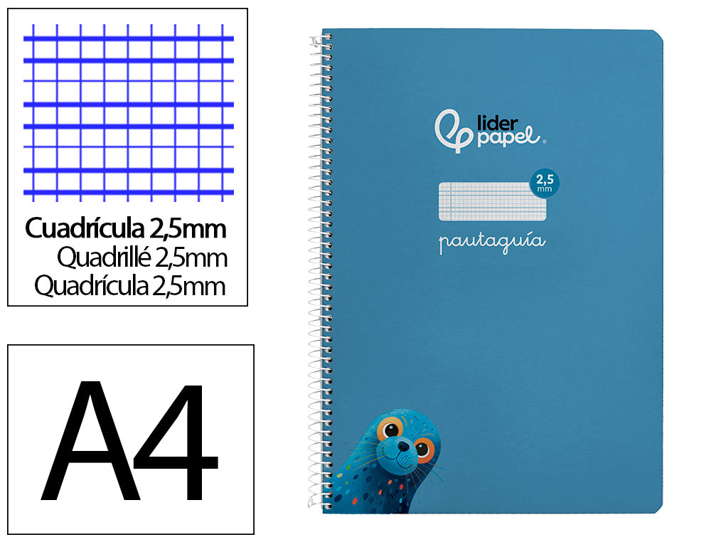 Cuaderno espiral liderpapel din a4 pautaguia tapa dura 80h 90 gr cuadro pautado 2,5mm color azul