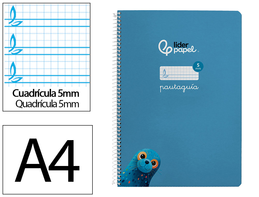 Cuaderno espiral liderpapel din a4 pautaguia tapa dura 80h 90 gr cuadro pautado 5mm color azul