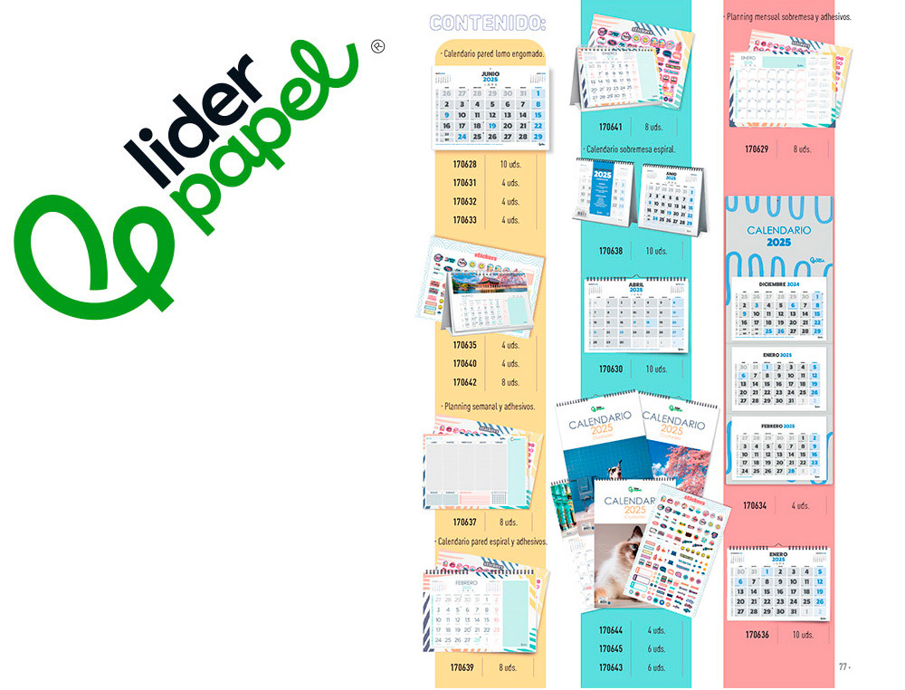 Calendarios liderpapel 2025 pack de 24 unidades diseños surtidos lote