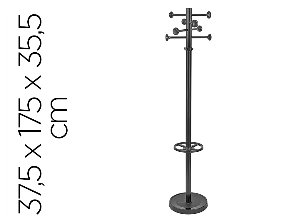 Perchero metalico maul grando 8 colgadores y paraguero color negro 375x1750x365 mm