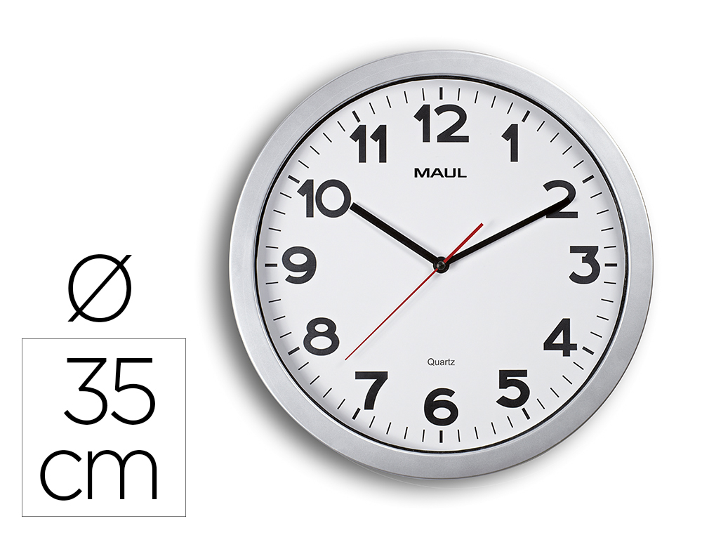 Reloj maul step de pared redondo 35 cm diametro electrico color plata