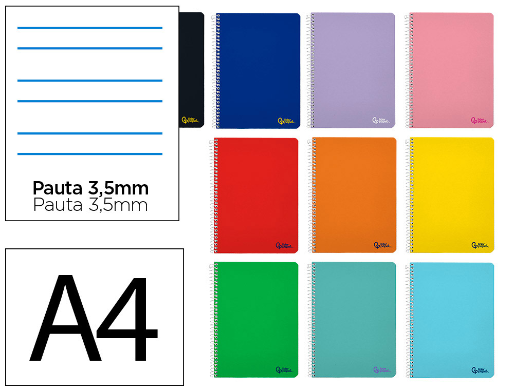 Cuaderno espiral liderpapel a4 smart tapa blanda 80h 75gr pauta 3,5mm con margen colores surtidos