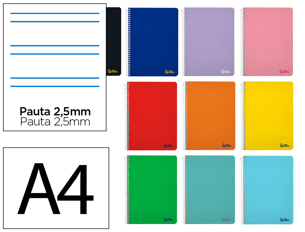 Cuaderno espiral liderpapel a4 smart tapa blanda 80h 75gr pauta 2,5mm con margen colores surtidos