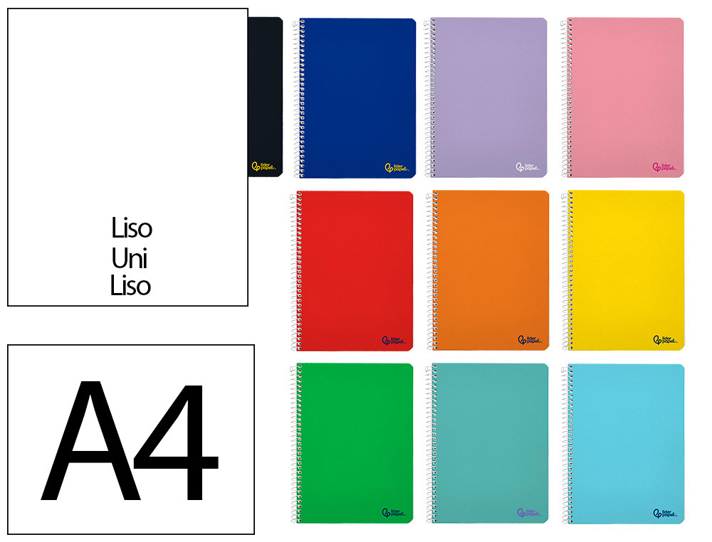 Cuaderno espiral liderpapel a4 smart tapa blanda 80h 75gr liso sin margen colores surtidos