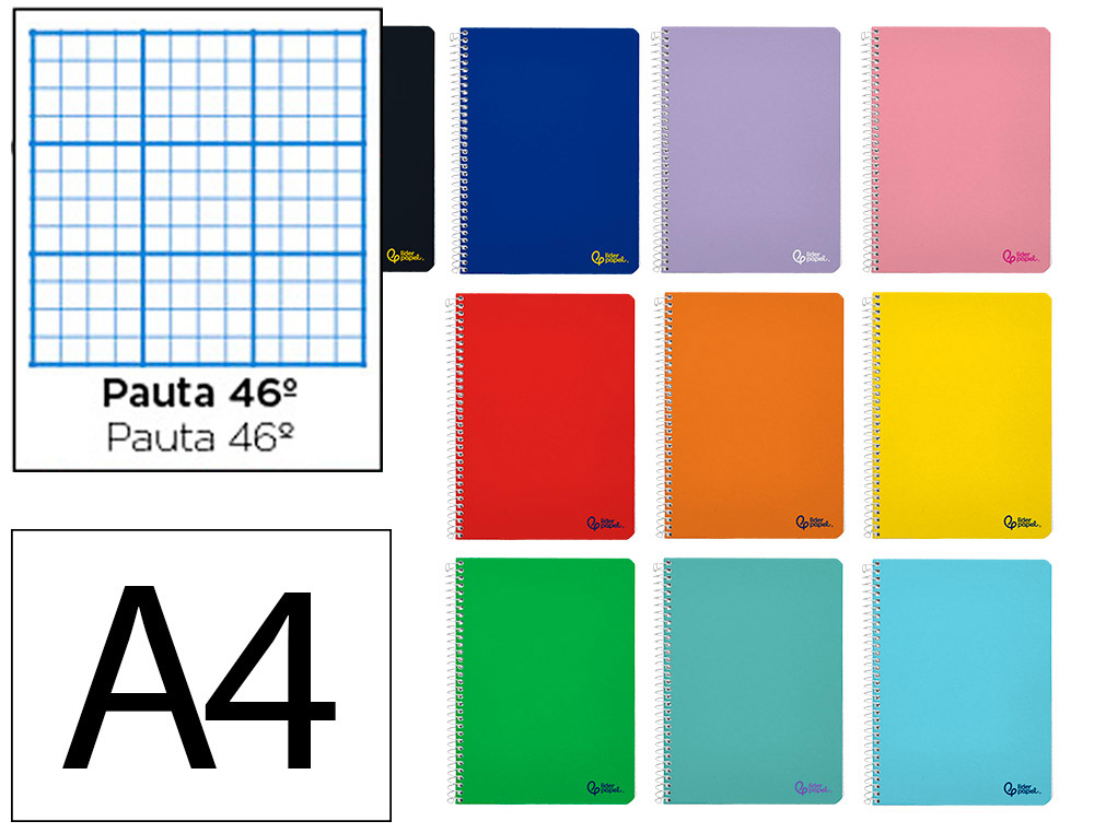 Cuaderno espiral liderpapel a4 smart tapa blanda 80h 75gr rayado nº46 colores surtidos