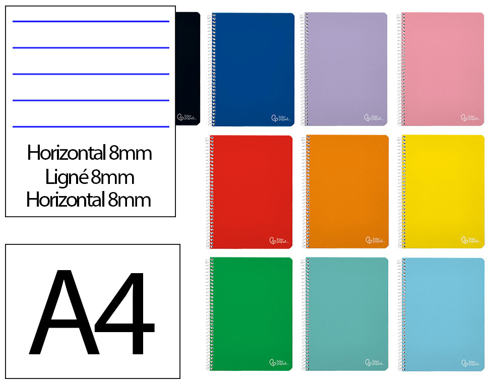 Cuaderno espiral liderpapel a4 witty tapa dura 80h 90gr rayado horizontal 8mm con margen colores surtidos