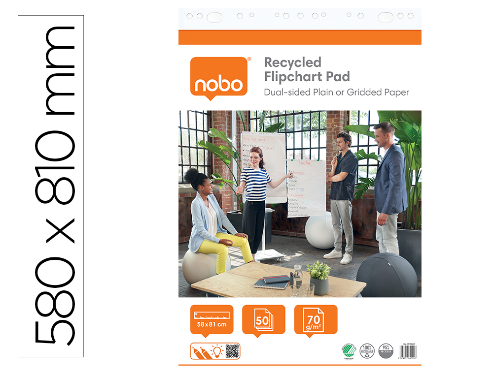 Bloc congreso nobo papel reciclado cuadriculado/liso 580x810 mm 50 hojas 70 g/m2 pack de 2 unidades
