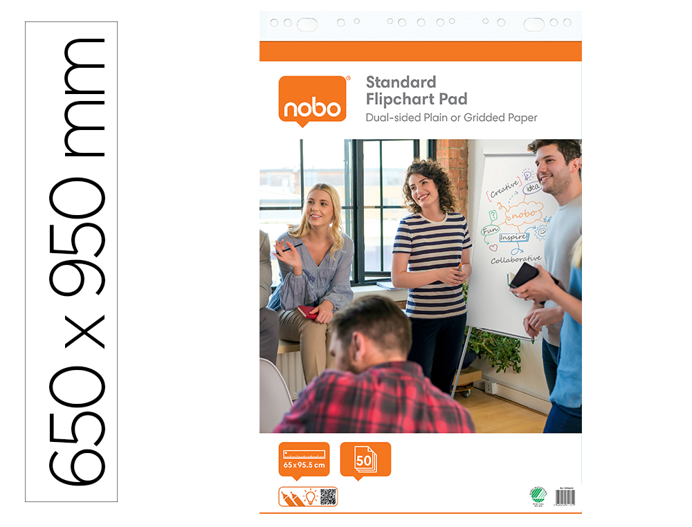 Bloc congreso nobo papel reciclado cuadriculado/liso 650x950 mm 50 hojas 60g/m2 pack de 2 unidades