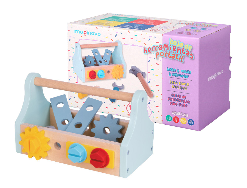 Juego infantil imaginovo madera maletin de herramientas +3 años 18 piezas 21,4x13,2x11cm